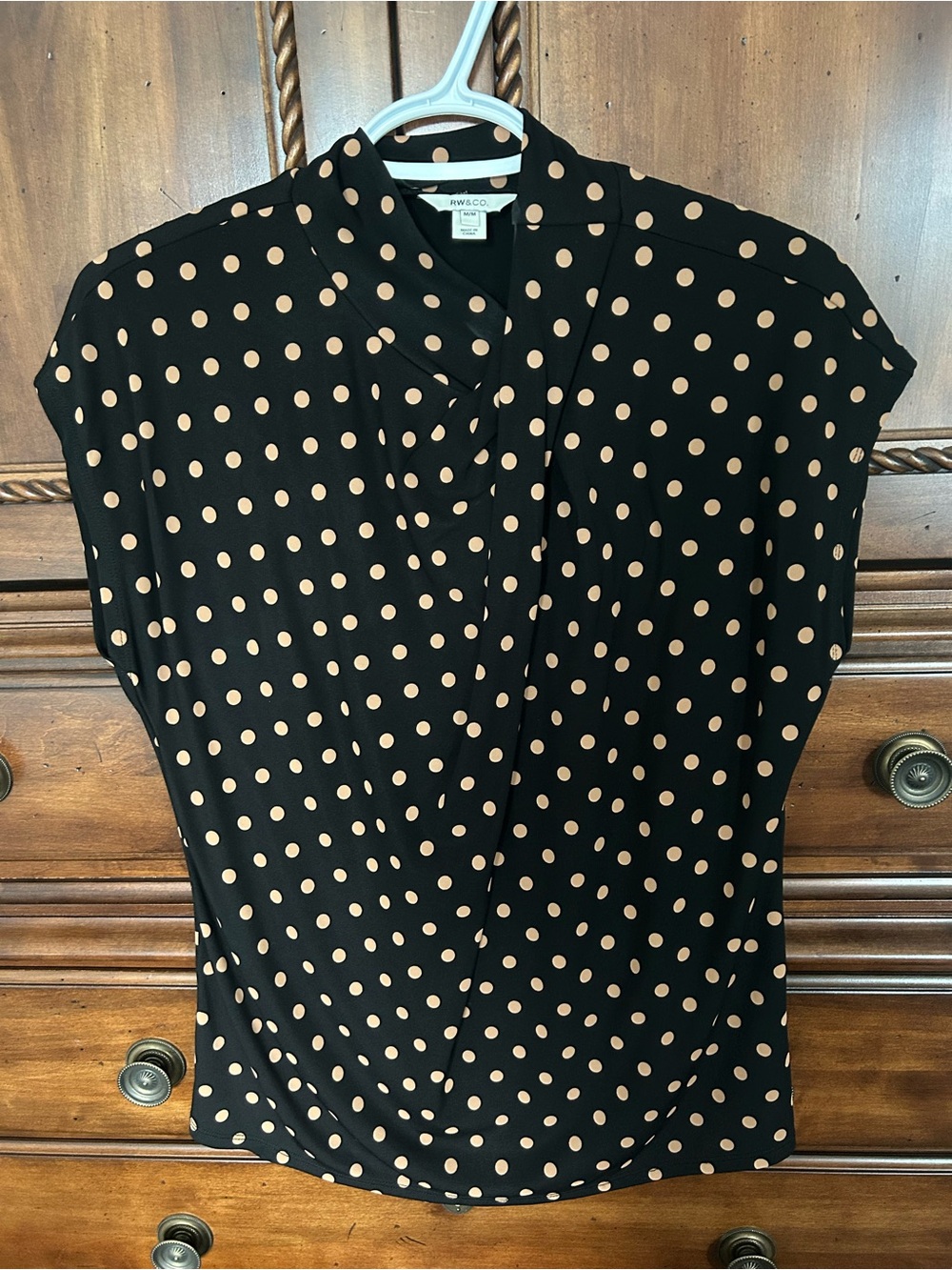 RW&CO. Black Blouse with Tan Polka Dots